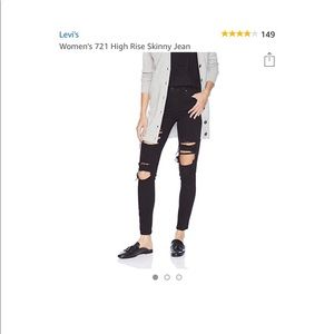 Levi’s 721 high rise black ripped jeans